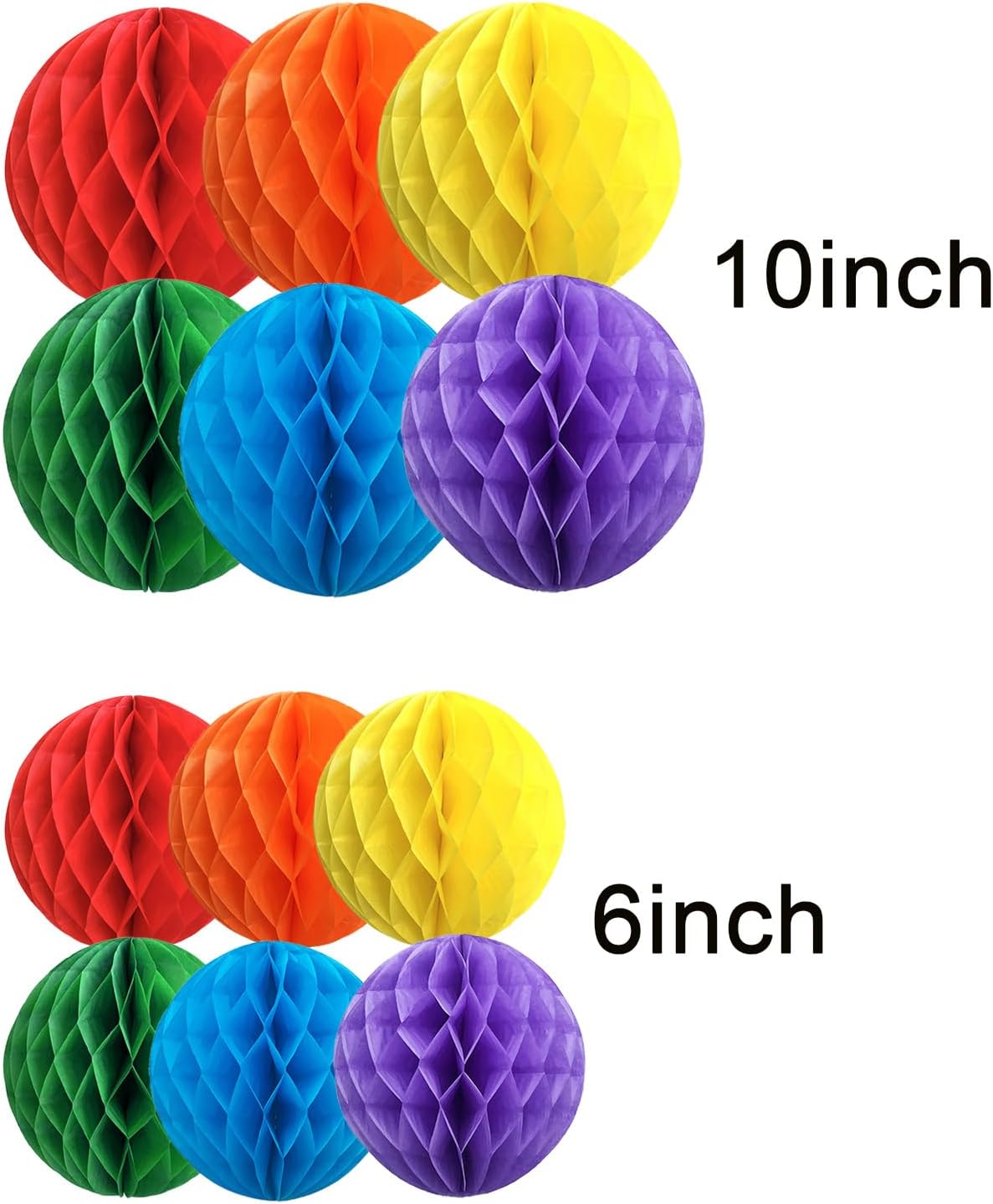 Rainbow Paper Honeycomb Balls,12 Pack Colourful Hanging Tissue Pom Poms for Birthdays,Weddings,Fiesta,Home Party Decoration