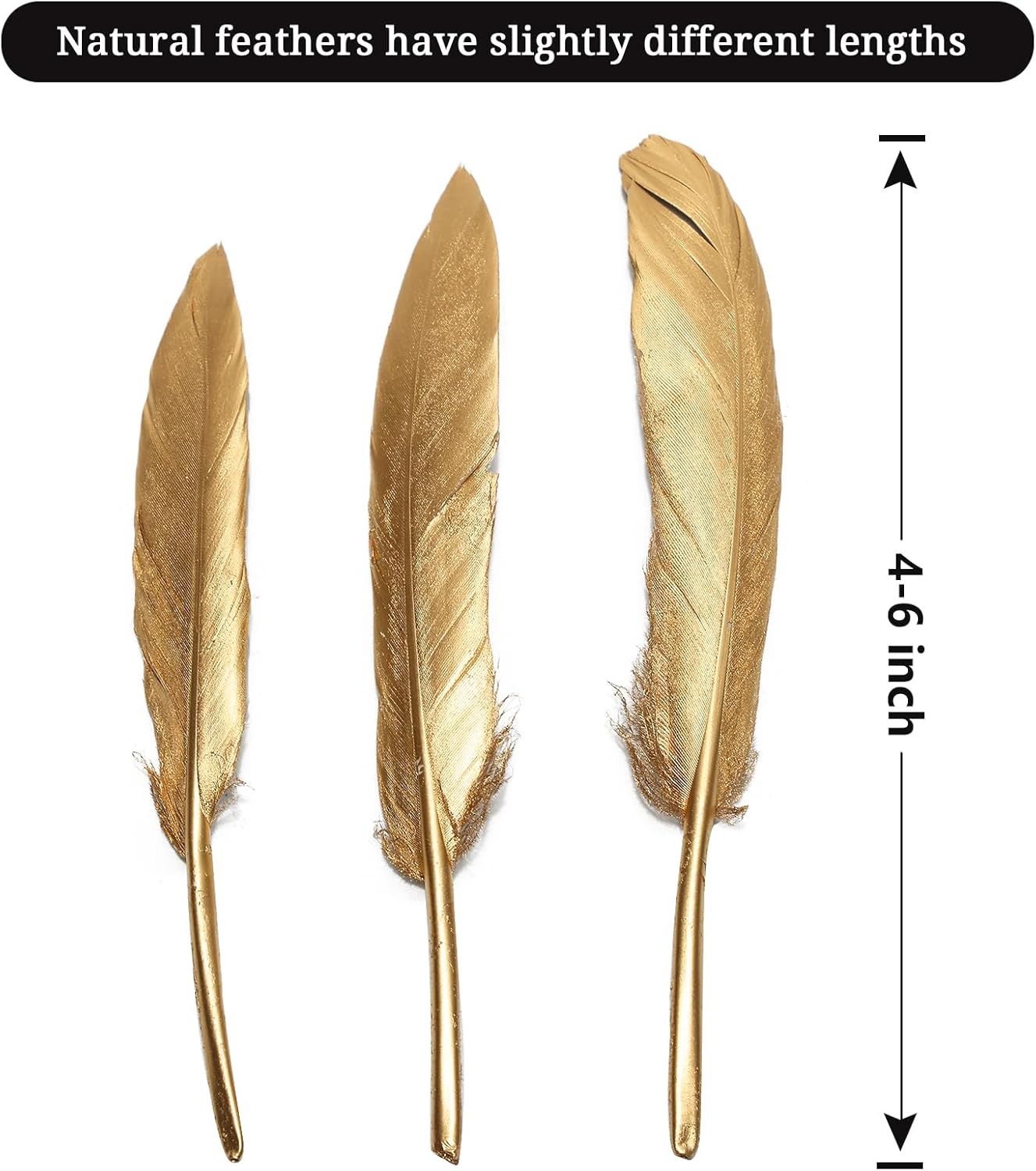 FeelfunFeather 120pcs Gold Goose Cochettes Feather Natural Bulk 4-6 inch 10-15cm for Wedding Party Christmas Decorations DIY Crafts Goose Cochettes Feather