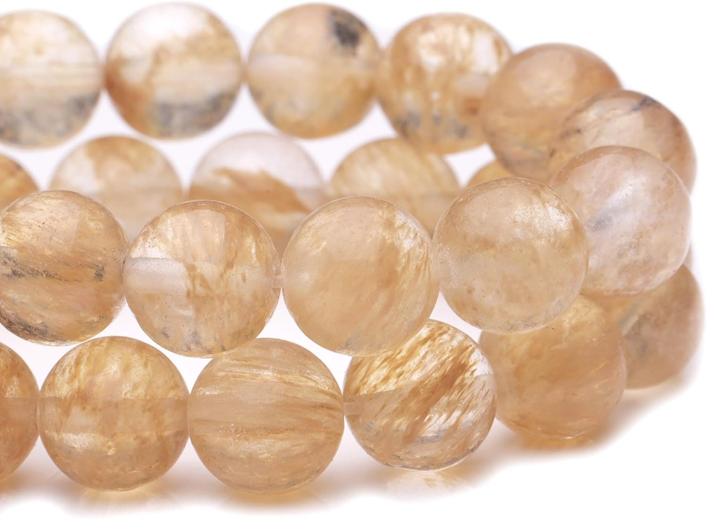 10mm Natural Stone Beads for Jewelry Making,Gold Rutilated Quartz Polished Smooth Round Gemstone Beads for Bracelet Necklace 15 Inch