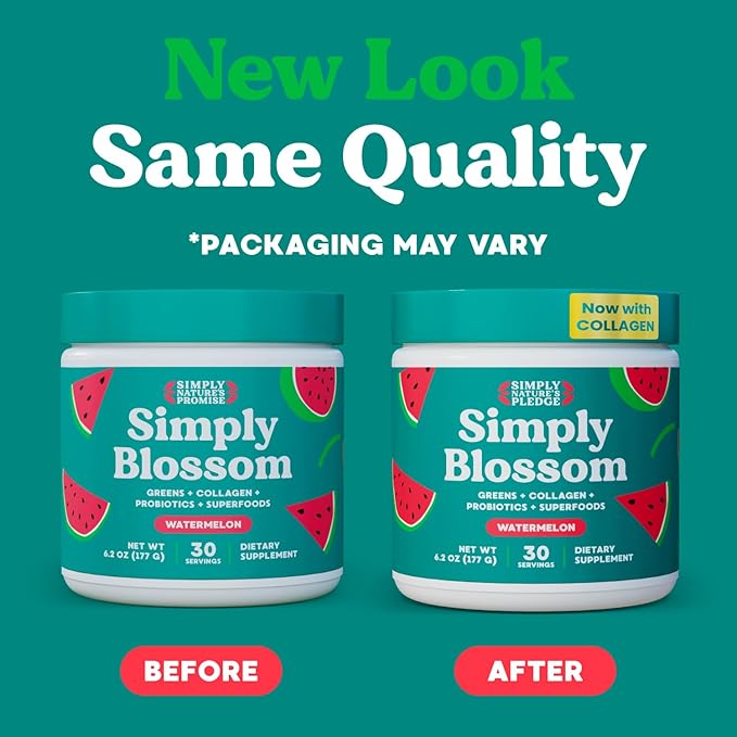 Simply Blossom Nutrition Daily Greens & Superfood Powder + Collagen + Probiotics for Women's Digestive Health & Bloating Relief. Help Your Health Bloom - 30 Day Supply - Watermelon