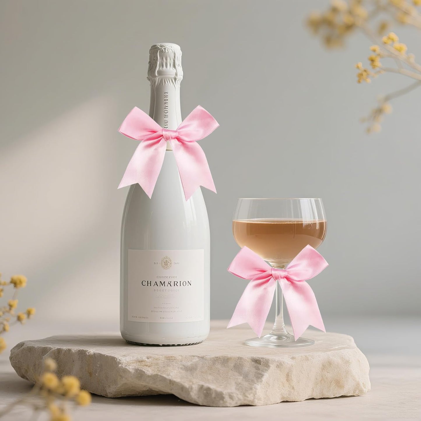 50 PCS Twist Tie Bows Satin Ribbon Bows 3.3 Inch Gift Wrap Bows Craft Bows for Gift Wrapping, Party Decorations Gifts Bag DIY Treat Bags Wedding Decor Baby Shower Christmas (Light Pink)