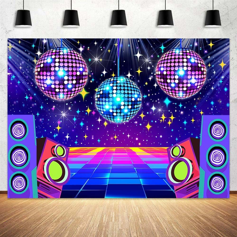 Dance Party Backdrop Retro 80s 90s Theme Stage Dance Ball Music Birthday Party Decoration DJ Photography Background 8 x 6 ft for Baby Shower Picture Photo Shoot Polyester Fabric,Multi2