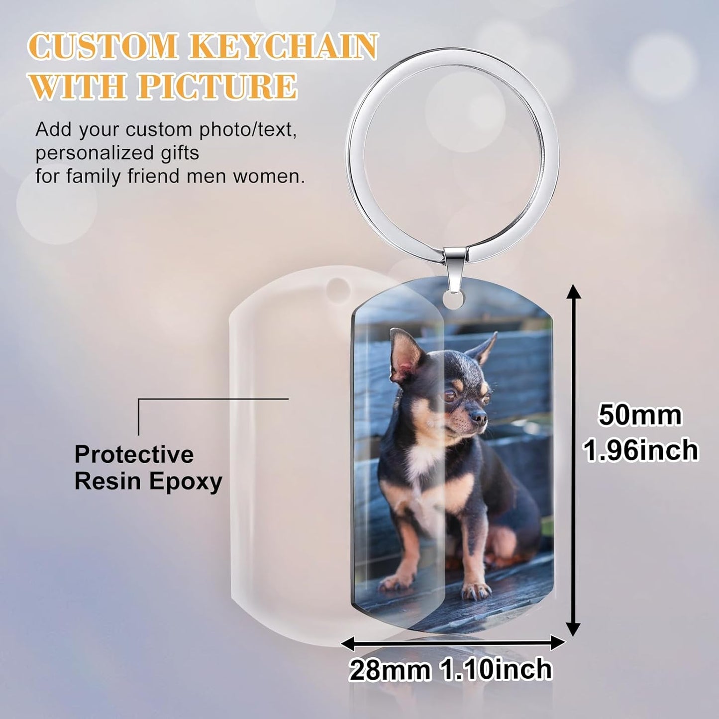 Funnylife Personalized Dog Memorial Photo Keychain Stainless Steel Custom Pet Memory Keychain Loss of Dog Sympathy Gifts