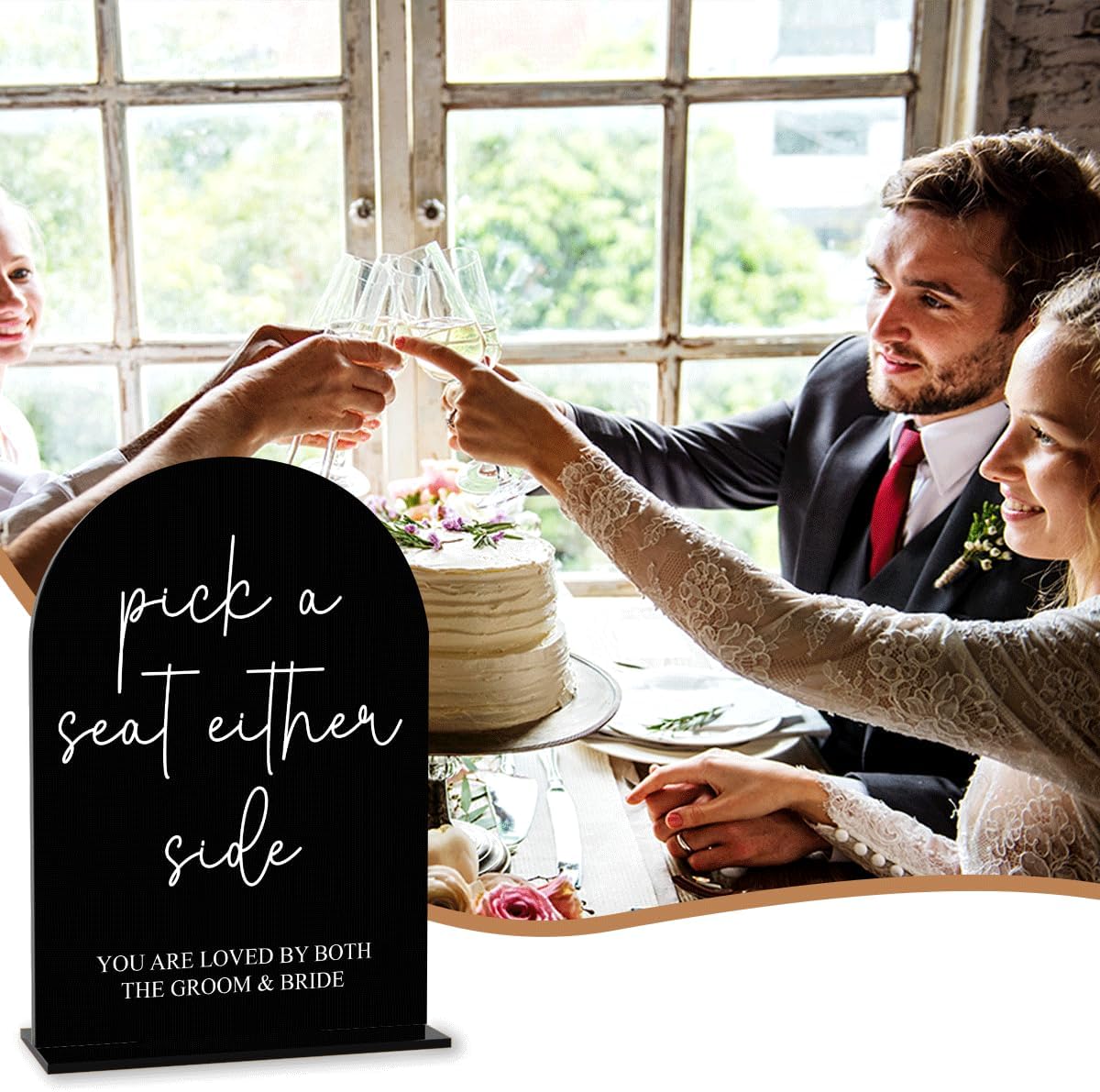Black Pick a Seat Not a Side Wedding Sign, Engagement Bridal Shower Decor fo Ceremony Reception Party, Weddings Table Acrylic Sign