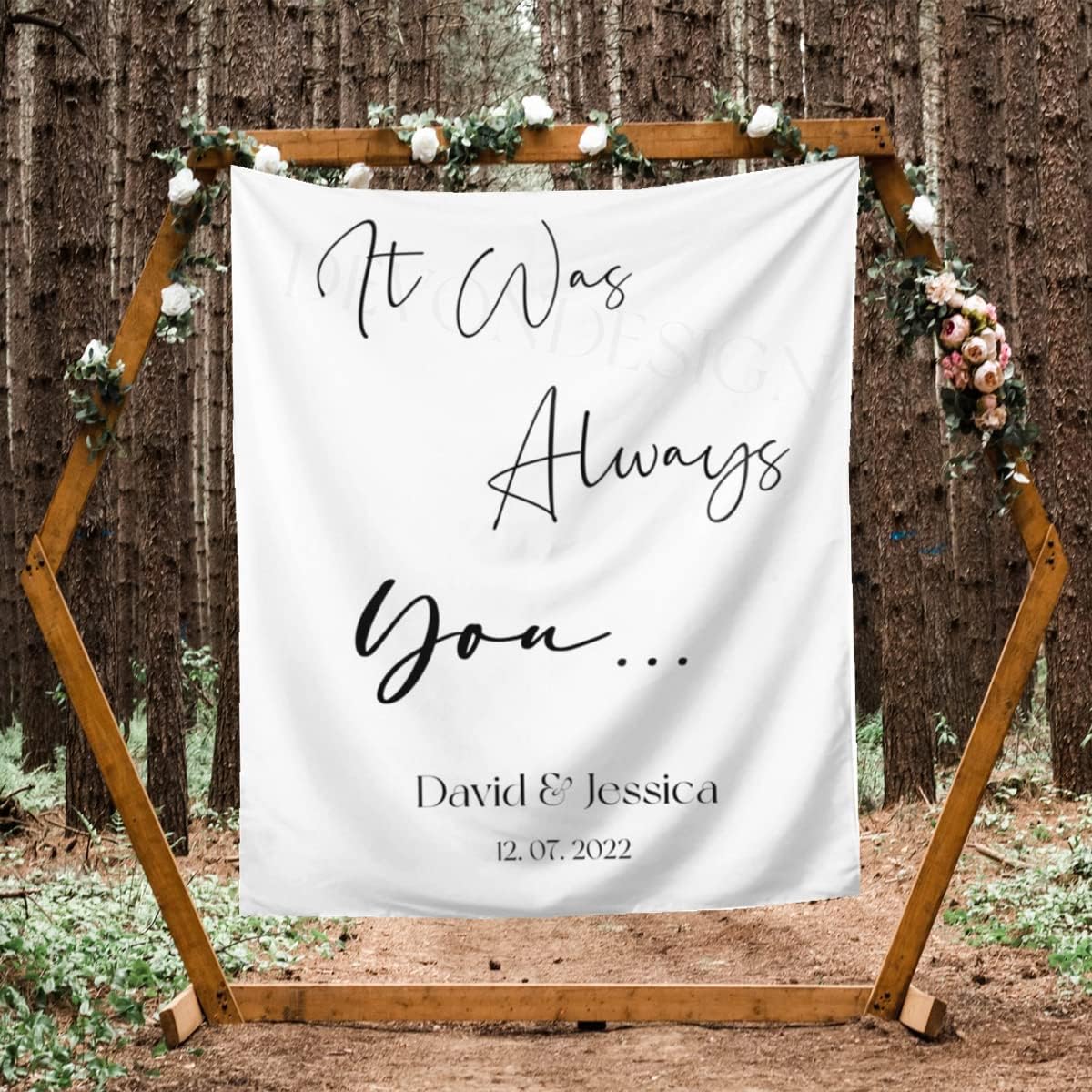 Always You Backdrop - Custom Tapestry with Names & Date, Rustic Sign, Personalized Calligraphy Banner for Ceremony & Reception, Wedding Arch Decorations