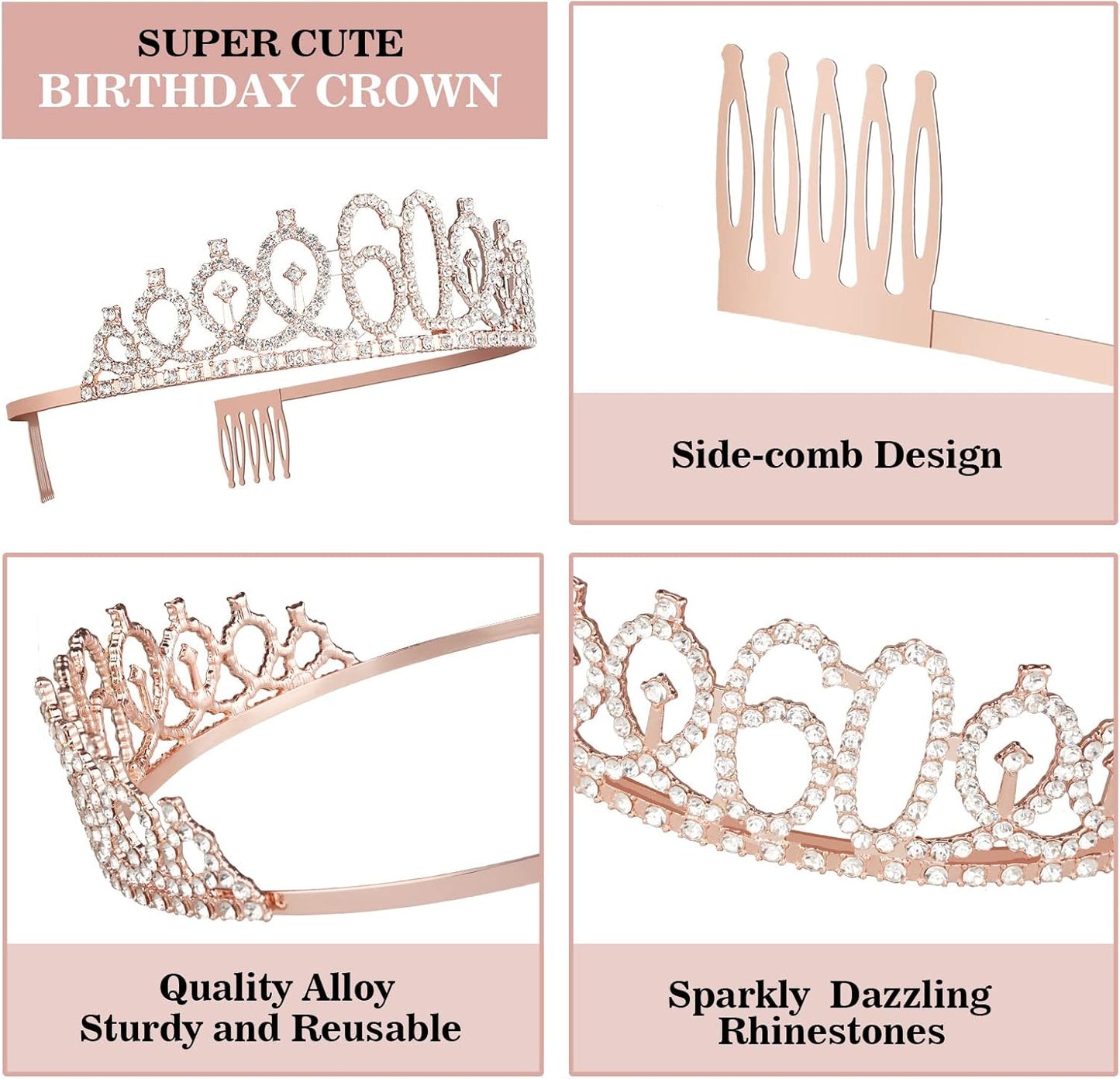 60th Birthday Decorations for Woman, Including 60th Birthday Sash and Crown, Cake Topper and Candles, 60 Year Old Gifts for Women