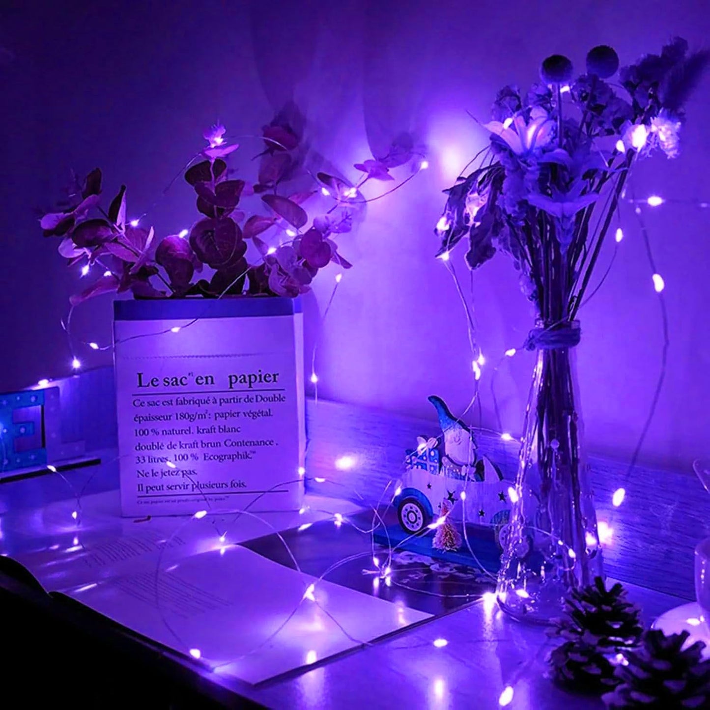 24 Pack LED Fairy Lights Battery Operated 7Ft 20Led Mini String Lights Waterproof Christmas for Mason Jars Bedroom DIY Party Wedding Christmas Decor Purple