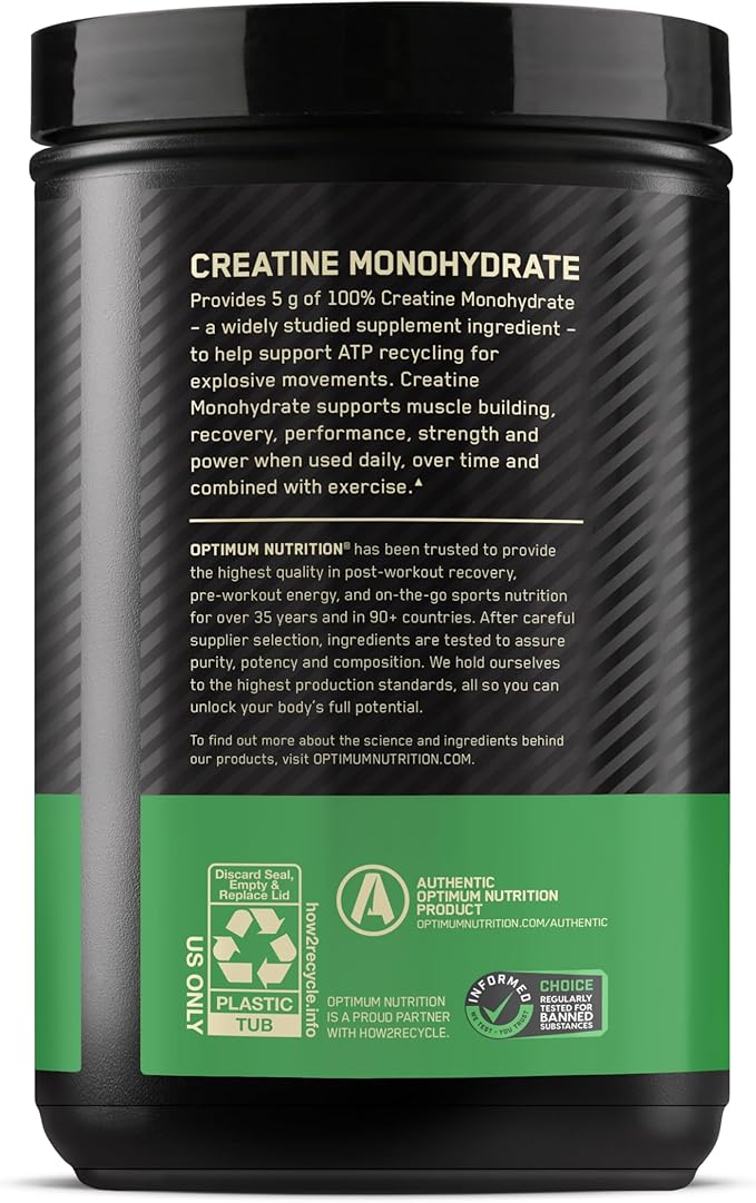 Optimum Nutrition Micronized Creatine Monohydrate Powder, Unflavored, 120 Servings, 600 Grams (Packaging May Vary)