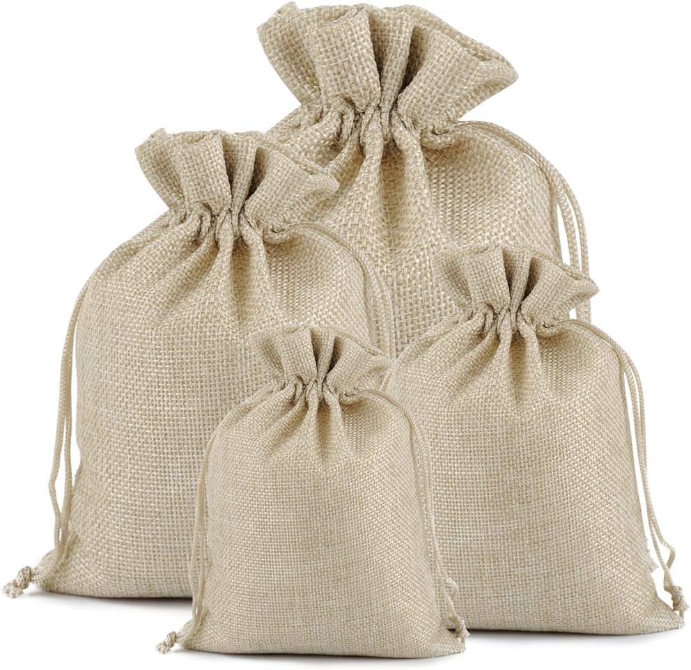 Lucky Monet 25/50/100PCS Burlap Gift Bags Wedding Hessian Jute Bags Linen Jewelry Pouches with Drawstring for Birthday, Party, Wedding Favors, Present, Art and DIY Craft (100Pcs, Cream, 5” x 7”)
