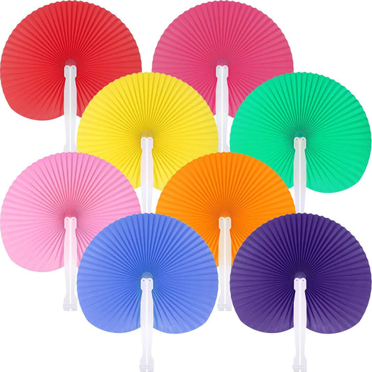Pangda 24 Pack Folding Fans Round Paper Fans Assortment with Plastic Handle for Wedding Favor Party Bag Filler(Multicolor)