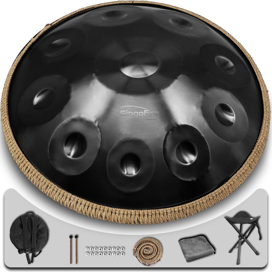 "SINGOFIRE" Handpan Drum, Handpan Drums for Adults, 22-Inch 432Hz D Minor Kurd Handpan, HandPan Instrument (Black-10Notes（432HZ）, 22-Inch)