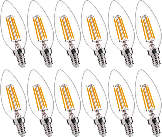 FLSNT B11 E12 LED Candelabra Bulbs 60W Equivalent, Dimmable LED Candle Light Bulbs, 2700K Soft White (Warm Light), Pack of 12