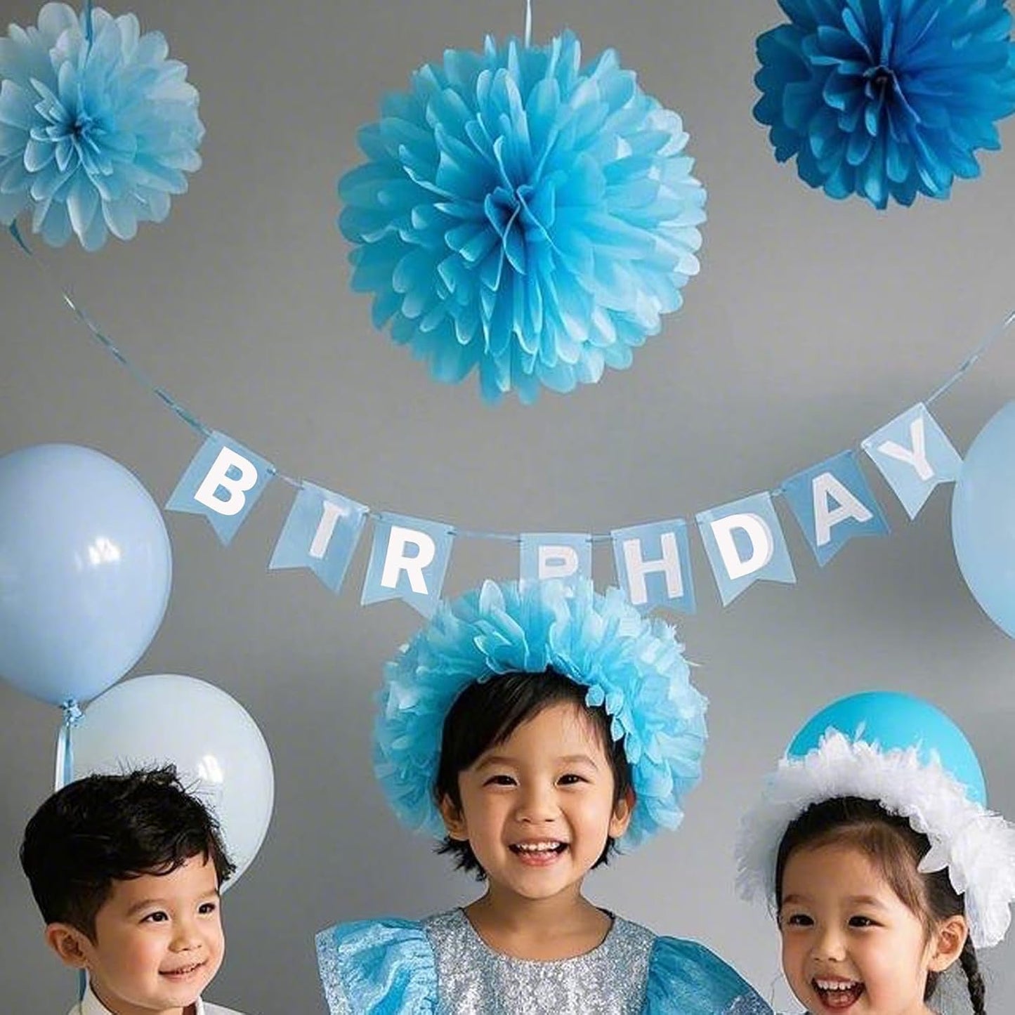 Capesaro Blue Paper Pom Poms - 10",12" Tissue Pom Poms Decorations for Baby Shower Boy Party Hanging Decor - 12 Piece Set