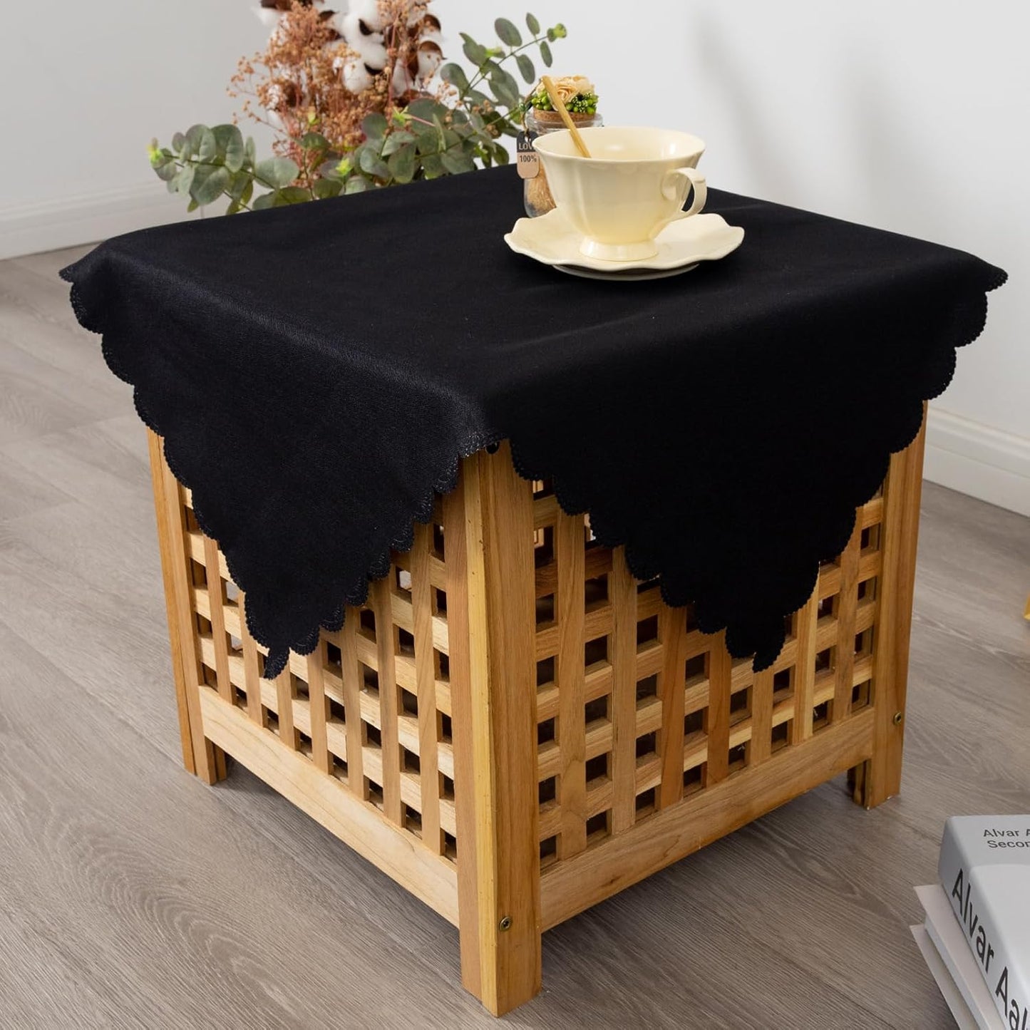 Small Square Black Tablecloth 24 x 24 Inch Polyester Fabric Washable Table Cover Decorative Wrinkle Resistant Solid Color Table Cloth for Nightstand Party Wedding Camping
