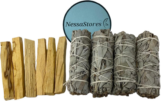 10 pcs White Sage & Palo Santo Smudge Kit Refill, 4-Inch Hand Tied, All Natural, Ethically Sourced for Home Cleansing, Clearing Negative Energy, & Promoting Positivity JC-097-Medium