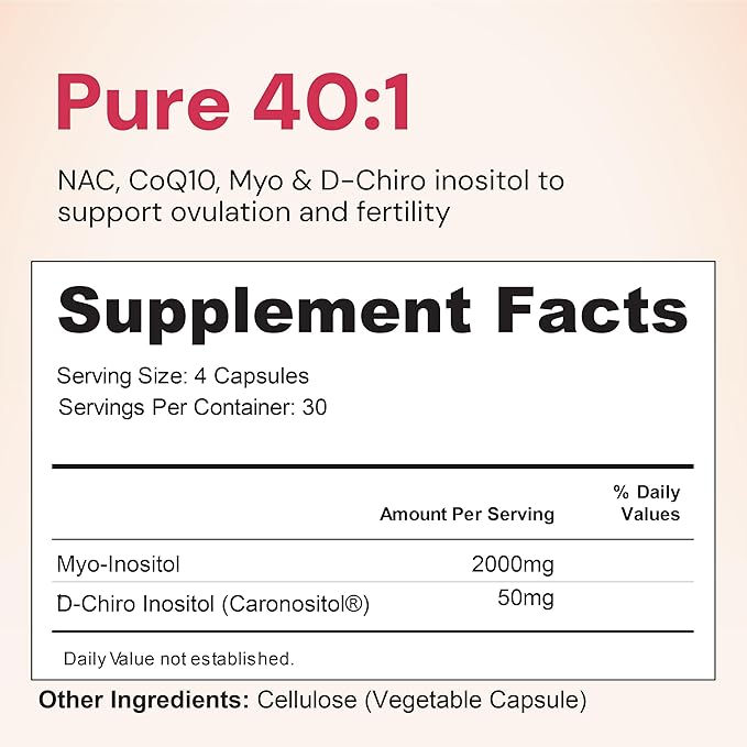 Nourished 40:1 Myo-inositol & D-Chiro Inositol - Supplement for Women with Fertility, Skin Health, or Menstrual Cycle Symptoms - Hormone Balance for Women - 120 Capsules