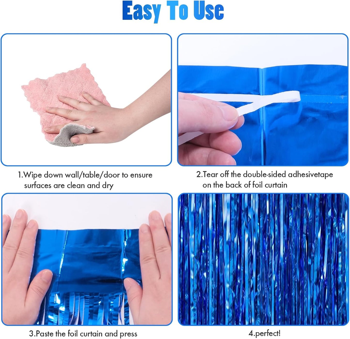 CANREVEL 2 Pack 3.3x8.2 Feet Dark Blue Foil Fringe Backdrop Curtains, Tinsel Streamers for Ocean Birthday Party Decorations, Graduation, Halloween, Under The Sea, Disco Party