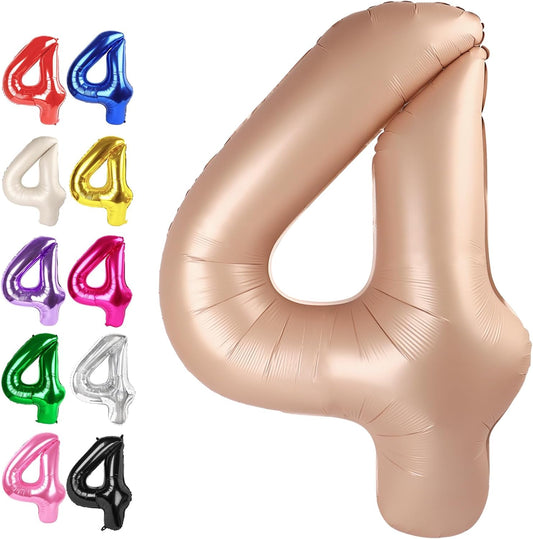 40 Inch Light Brown Large Number 4 Balloons, Giant Foil Number Four 14 24 34 40 44 Balloons, Light Brown Mylar Big Balloon for Anniversary Graduation Decorations