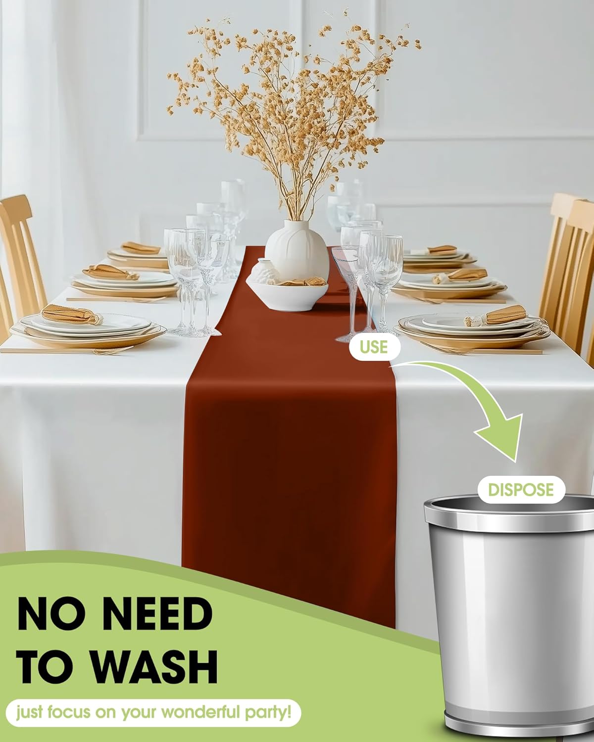 Pureegg Terracotta Plastic Table Runners - 10 Pack, 14'' x 108'', Water Resistant & Disposable Centerpiece Decorations for Table Cloth, Wedding, Birthday, Holiday, Baby Shower, Party, Home Decor