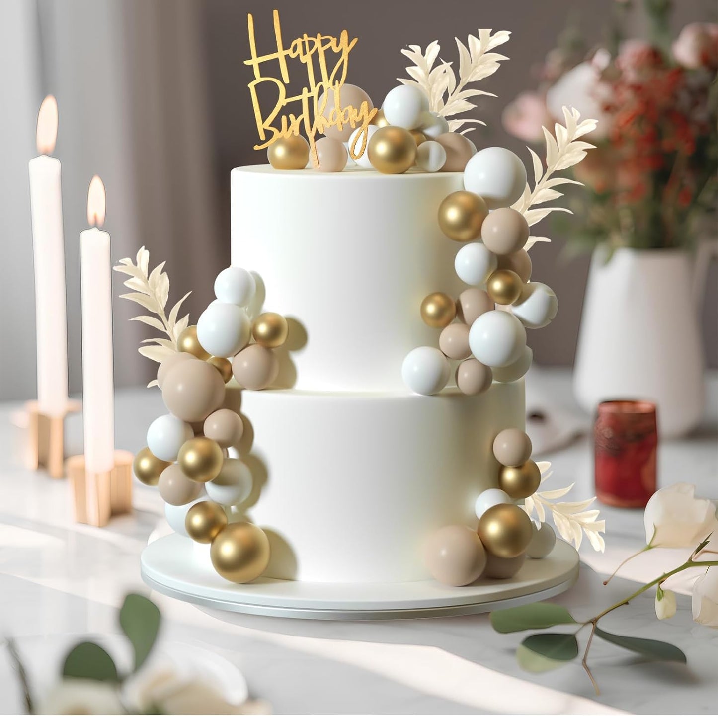 MIAHART Ball Cake Toppers Boho Grass Cake Topper Ball Cake Insert Decoration for Birthday Wedding Baby Shower Party Decorations Boho Themed Party Supplies (khaki，gold，white)