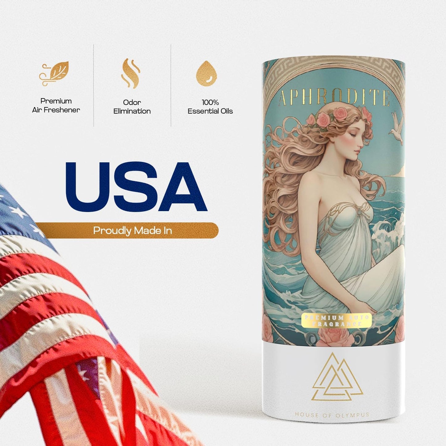 Aphrodite Hanging Car Air Freshener for Women, Only Natural Essential Oils - 60 Days Lasting Car Scent by House of Olympus - Made in USA