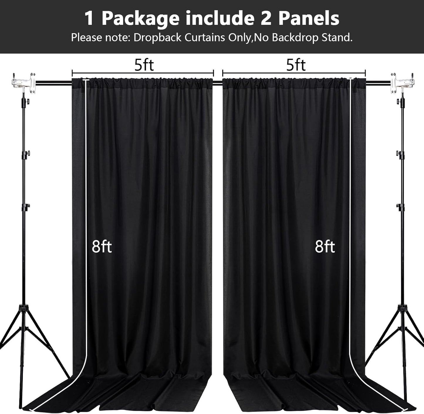 MEETSKY Black Backdrop Curtains for Parties - 10ft x 8ft Party Photo Background Curtain Rod Pocket Fabric Drapes Panels for Boys Birthday Holiday Home Halloween Decoration, 5ft x 8ft, 2 Panels