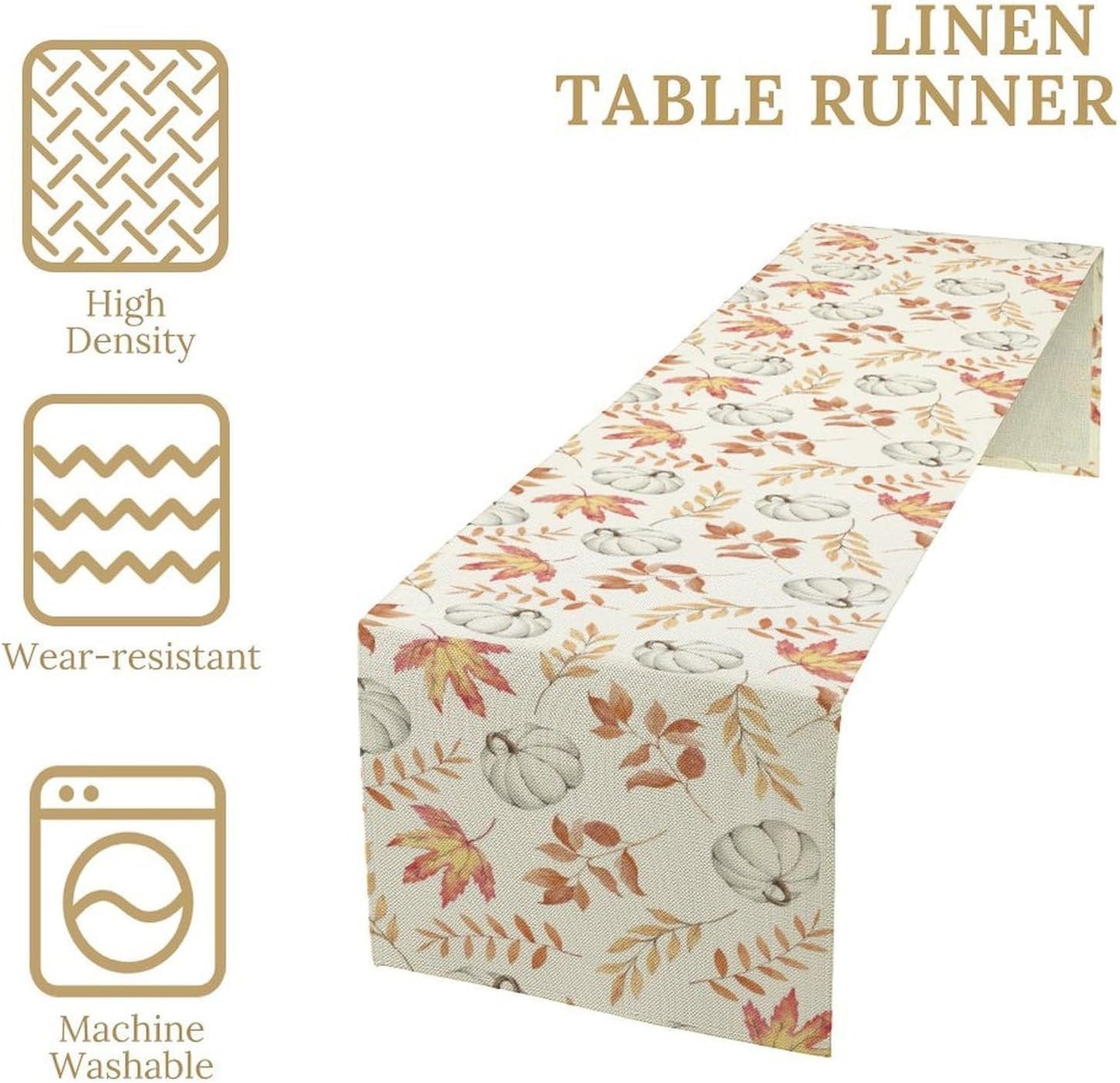 Pumpkin Leaves Table Runner,Seasonal Autumn Thanksgiving Kitchen Dining Table Decoration for Home Party Decor 13x36 Inch