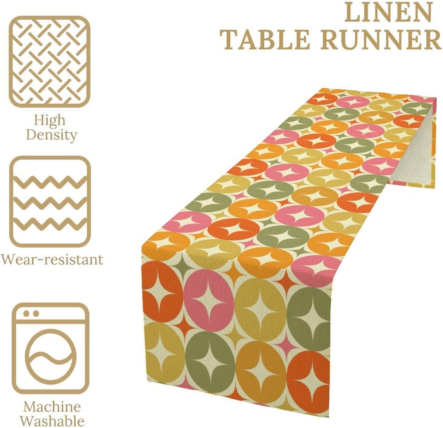 Mid Century Table Runner, Flag Retro Atomic Starburst 1950s Abstract Geometric Space Tabletop Decoration for Home Kitchen Restaurant Table Flag 13x70 Inch