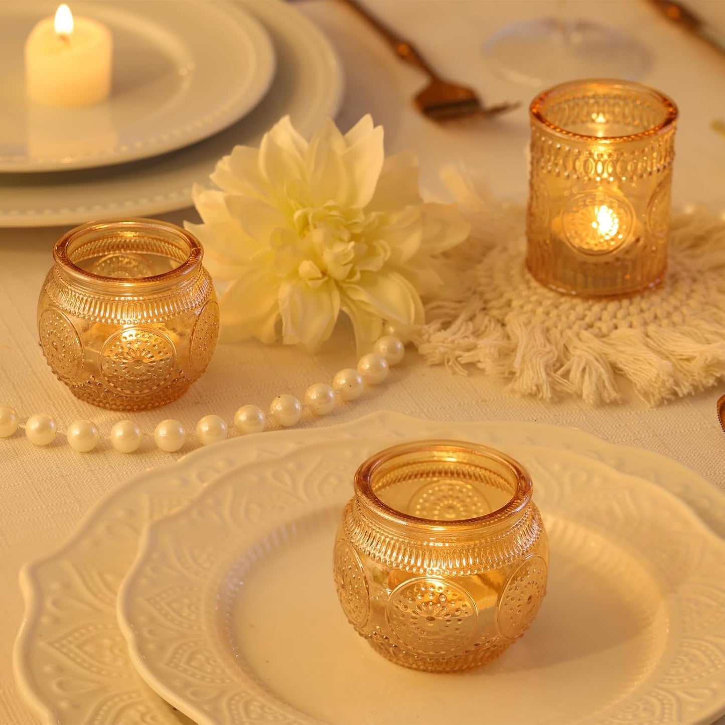 DARJEN Gold Votive Candle Holders Set of 36 - Glass Candle Holder Bulk for Table Centerpiece, Tea Lights Candle Holders for Home, Party & Wedding Shower Decorations