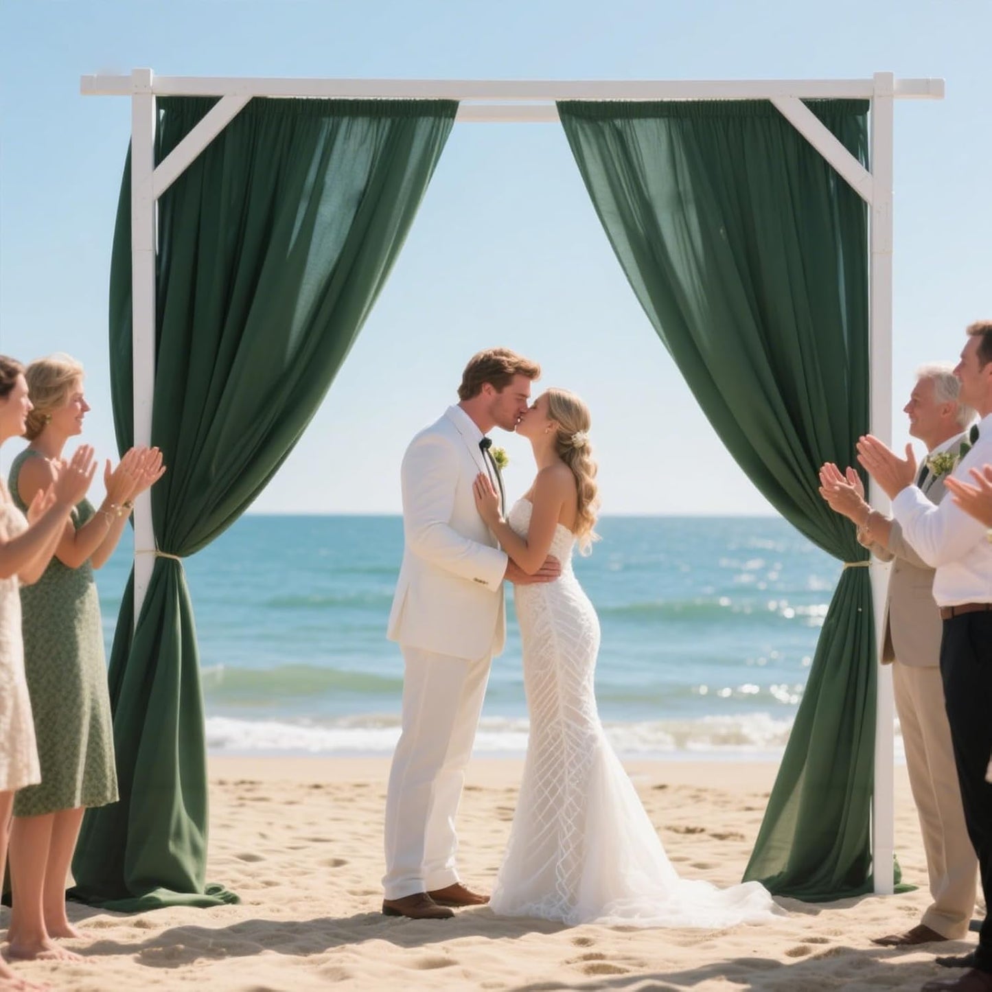 VOK Dark Green Wedding Arch Draping Fabric Chiffon Fabric, 29in x 18Ft 2 Panels Sheer Chiffon Outdoor Curtain for Wedding Ceremony Birthday Party Decoration (Dark Green,2 Panel)