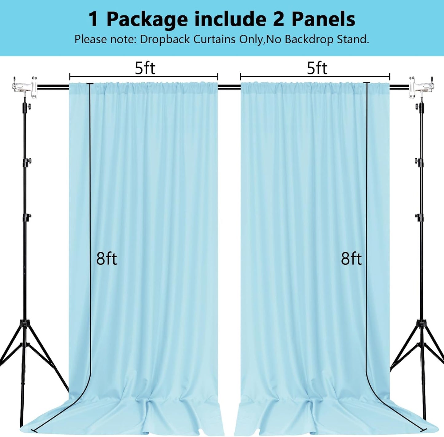 MEETSKY 10x 8 Baby Blue Backdrop Curtain for Baby Shower Parties Rod Pocket Light Blue Curtains Backdrop Drapes Fabric Decoration for Birthday Party Photography 5ft x 10ft,2 Panels