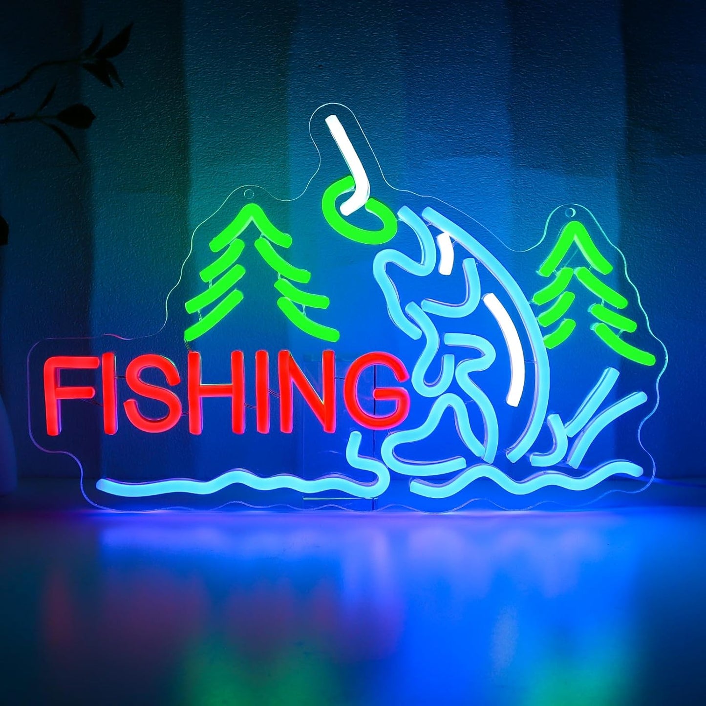 Fishing Neon Sign for Wall Decor, Fish Led Signs for Room, USB Dimmable Neon Lights for Fishing Gear Store Man Cave Bedroom Living Room Game Room Man Cave Party Business Yacht Sign