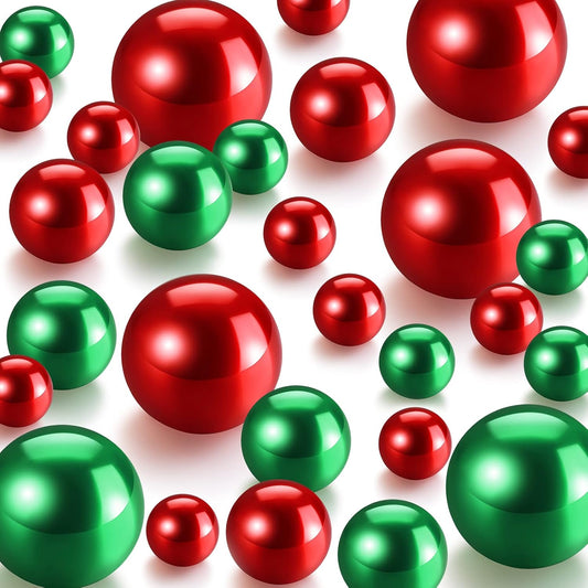 150 Pieces Vase Filler Faux Pearls Vase Makeup Beads No Hole Gloss Bead Mixed Sizes Round Pearl for Home Party Wedding Decor, 8/14/20 mm(Red, Green)