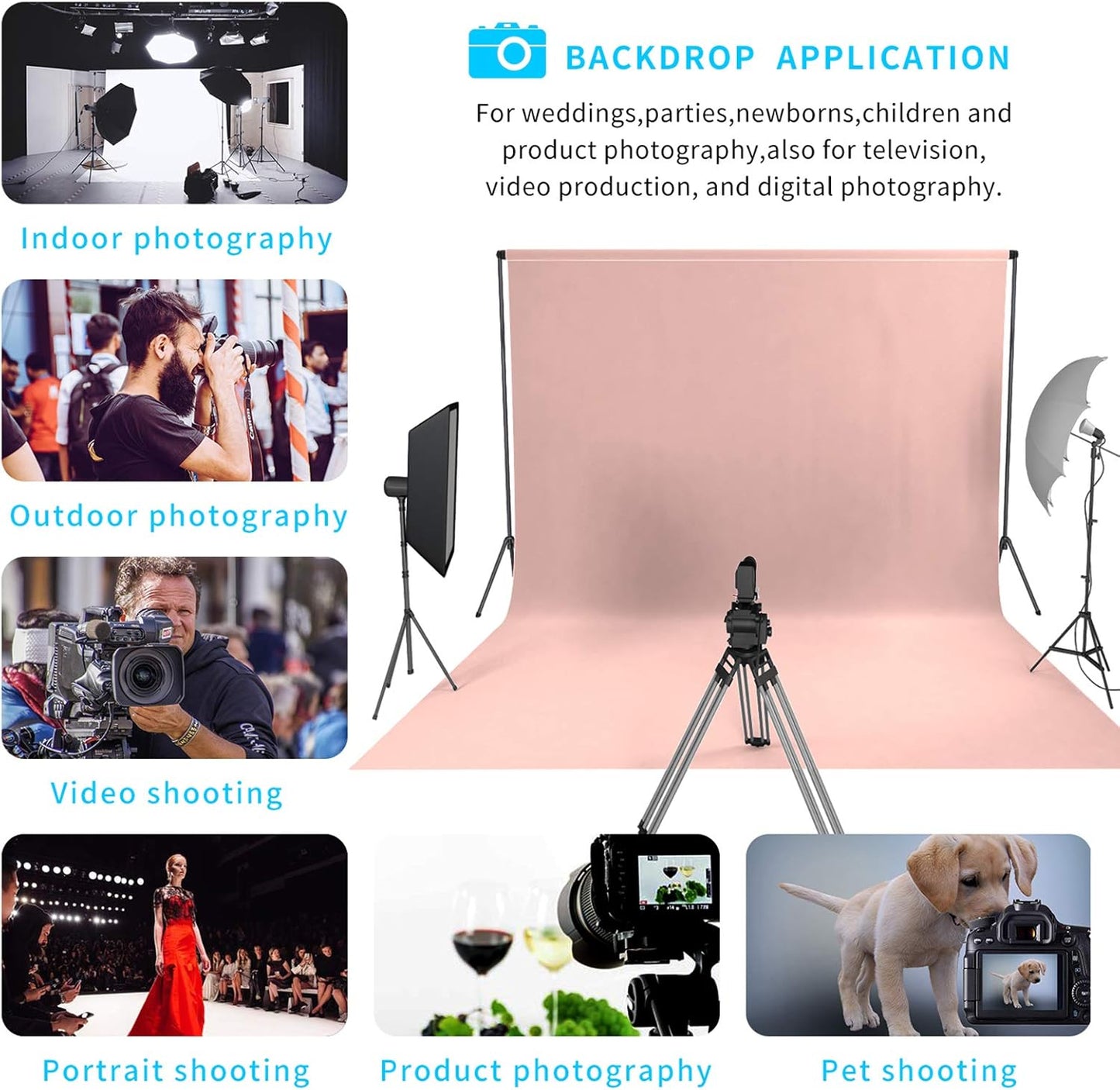 ISSUNTEX 10X20 ft/3X6 Meters Pink Background Photo Backdrop, Photo Studio, Collapsible High Density Screen for Video Photography and Television