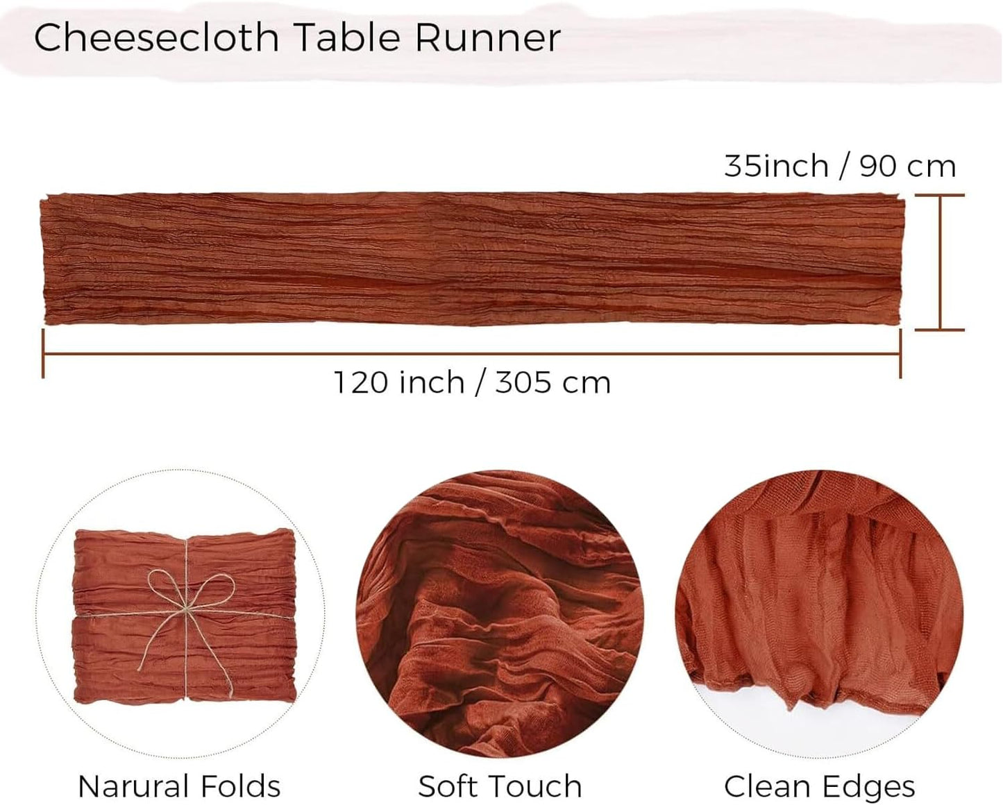 12Pcs Terracotta Cheesecloth Table Runner 120 Inch10FT Terracotta Color Rustic Boho Cheesecloth Table Runnerfor Wedding Party Baby Shower Birthday Home Decor Holiday Decorations