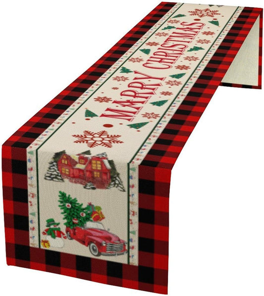 Merry Christmas Table Runner,Winter Xmas Holiday Table Cloth Kitchen Dining Table Decoration for Home Party Decor 13x120 Inch