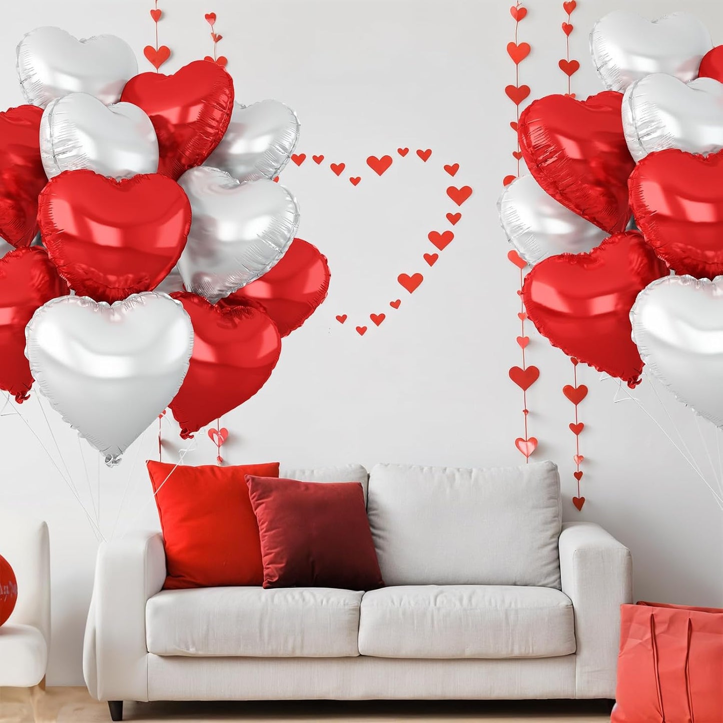 Red Silver Heart Balloons,12Pcs 18Inch Silver Red Heart Shaped Foil Helium Foil Balloons for Baby Shower Birthday Anniversary Wedding Engagement Party Decorations