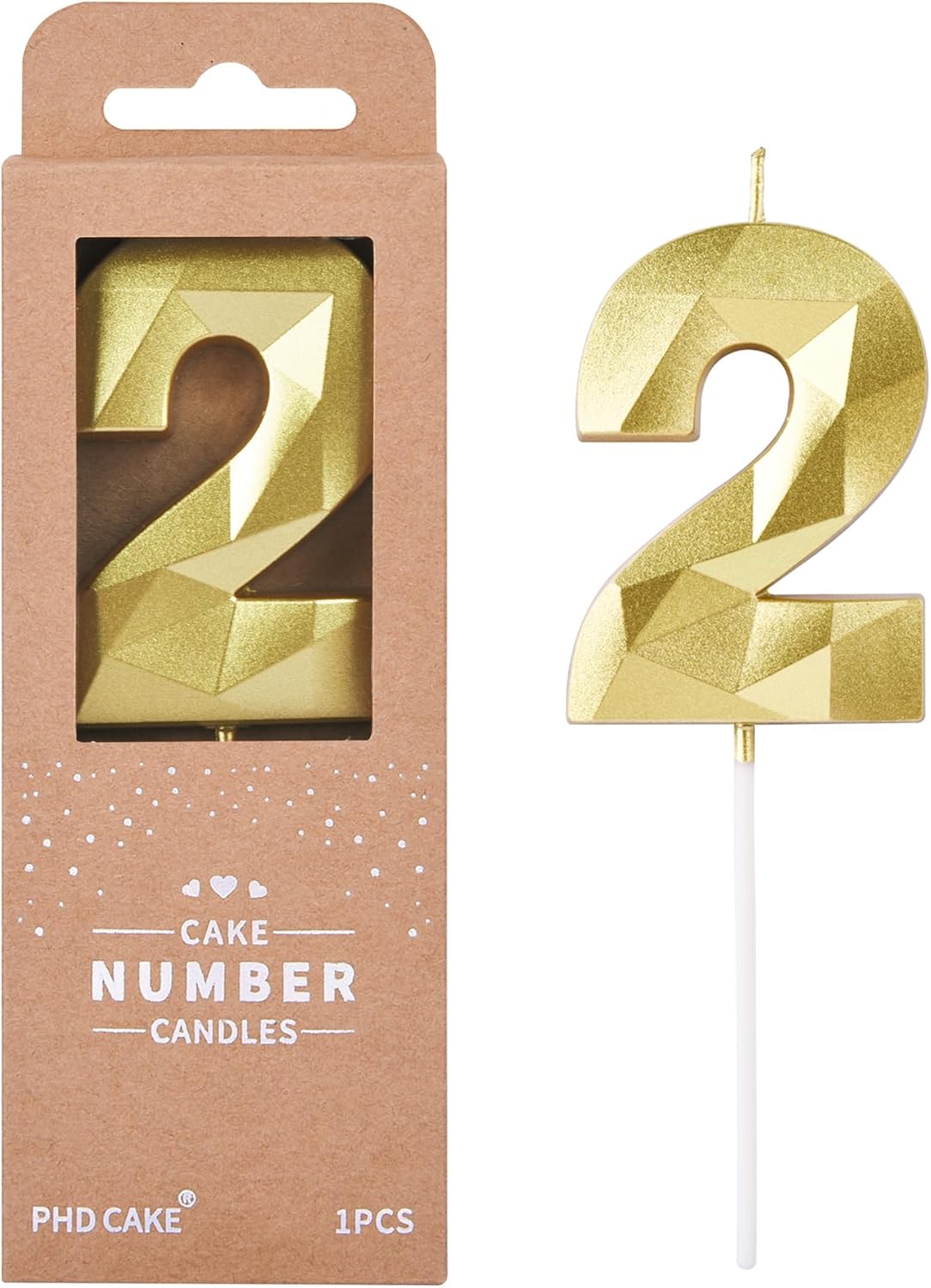 PHD Crystal Gold 2.76 Inch 2 Number Birthday Candles, Gold Cake Number Candles for Party Celebration