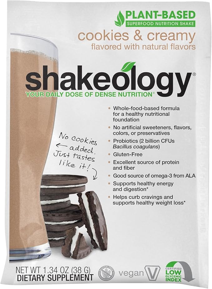 BODi Shakeology Plant-Based Vegan Protein Powder – Gluten-Free Superfood Shake with Vitamins & Minerals – Helps Support Healthy Weight Loss & Gut Health, Cookies and Creamy, 14 Individual Packets