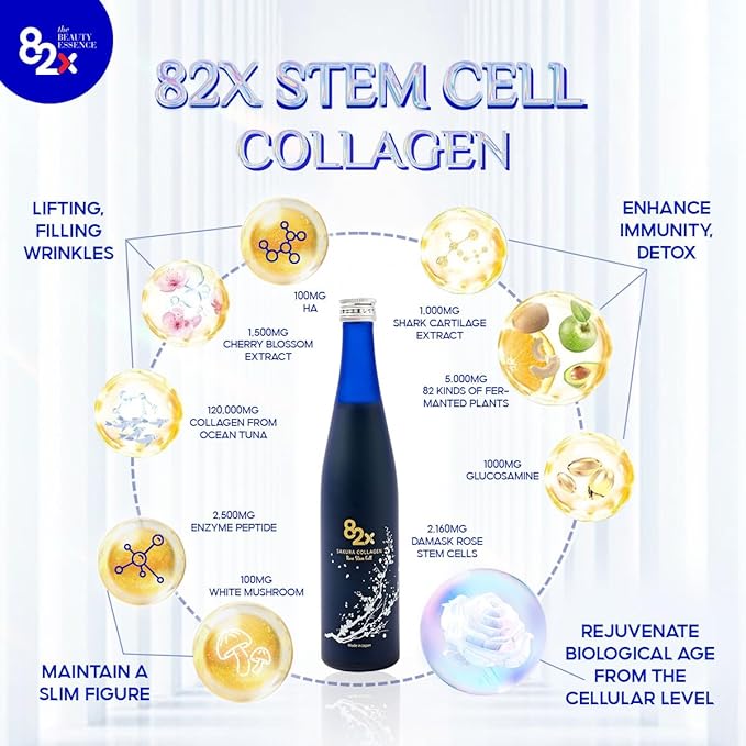 82X Stem Cell Collagen - Marine Collagen Peptides Liquid Drink for Skin Hair Nails from Japan with 82 Fermented Plants, Vitamins, Minerals & Supplements
