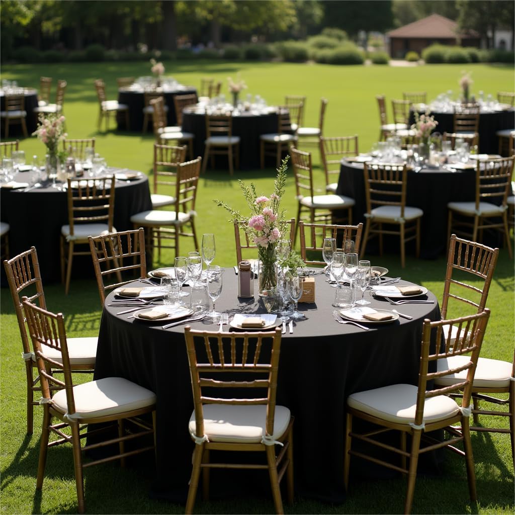 sancua Round Tablecloth - 120 Inch - Water Resistant Spill Proof Washable Polyester Table Cloth Decorative Fabric Table Cover for Dining Tables, Buffet Parties and Camping, Black