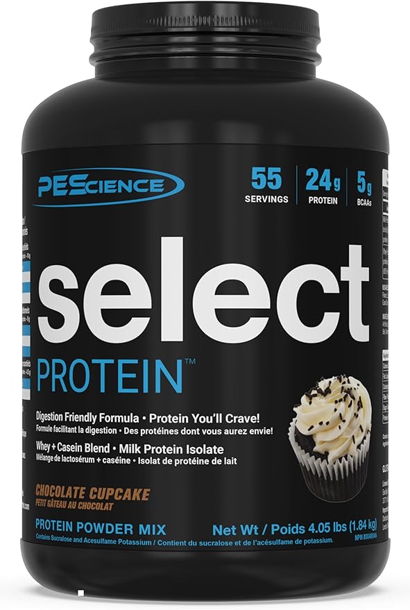 PEScience Select Protein Powder, Whey and Casein Blend, Clean Protein Powder for Women and Men, Low Calorie, Low Carb, Keto Friendly, Gluten Free, Frosted Chocolate Cupcake, 55 Servings