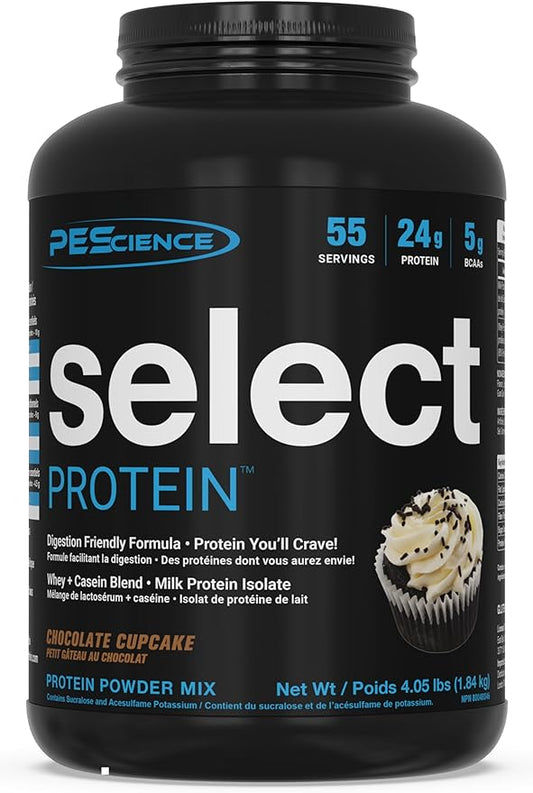 PEScience Select Protein Powder, Whey and Casein Blend, Clean Protein Powder for Women and Men, Low Calorie, Low Carb, Keto Friendly, Gluten Free, Frosted Chocolate Cupcake, 55 Servings