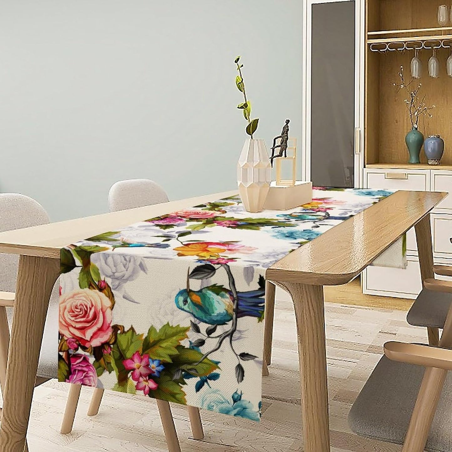 Hummingbird Table Runner,Vintage Floral Country Style Table Cloth Home Kitchen Restaurant Party Decoration 13x90 Inch