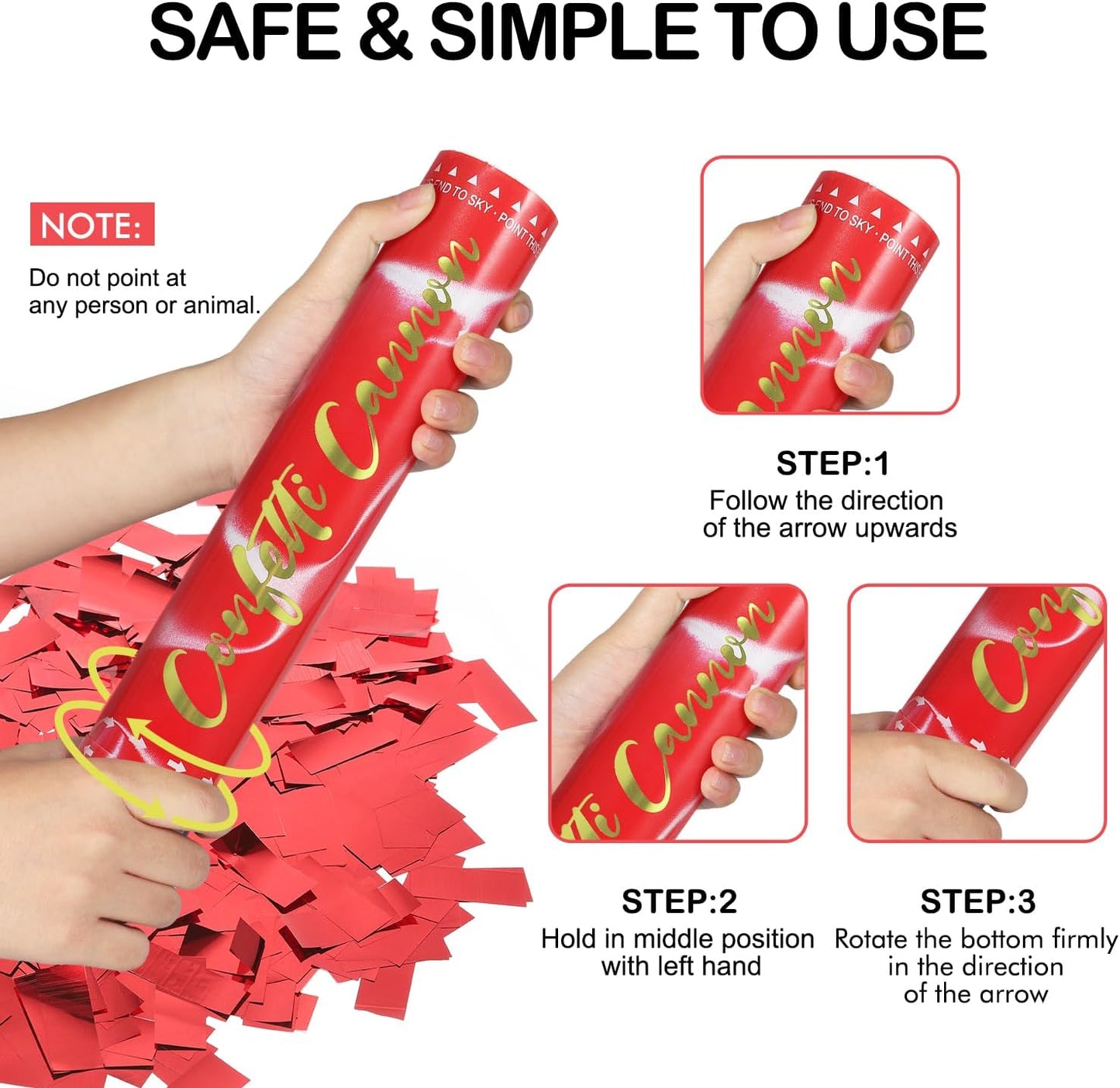 6 Pack Red Confetti Cannon, Party Poppers,12 Inch Confetti Poppers Shooters for Birthdays, Christmas，Graduation Celebration,Weddings, New Year's Eve and Any Celebrations