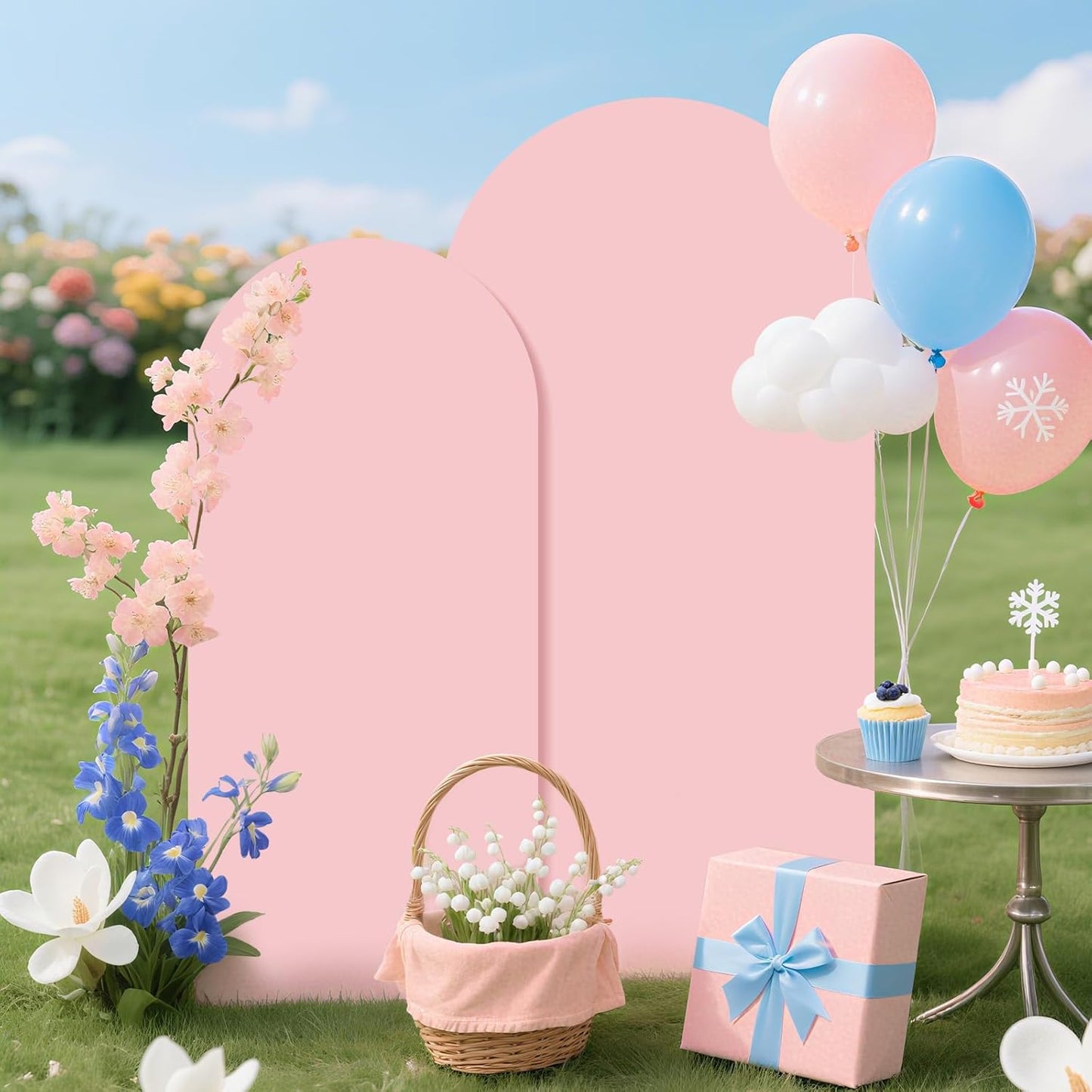 Ledido Wedding Arch Backdrop Cover 6FT 7.2FT Arch Covers 2Set Fitted Stretchy Spandex Round Top Stand Backdrop Cover for Wedding Banquet Ceremony Birthday Party Baby Shower Event Decoration,Pink