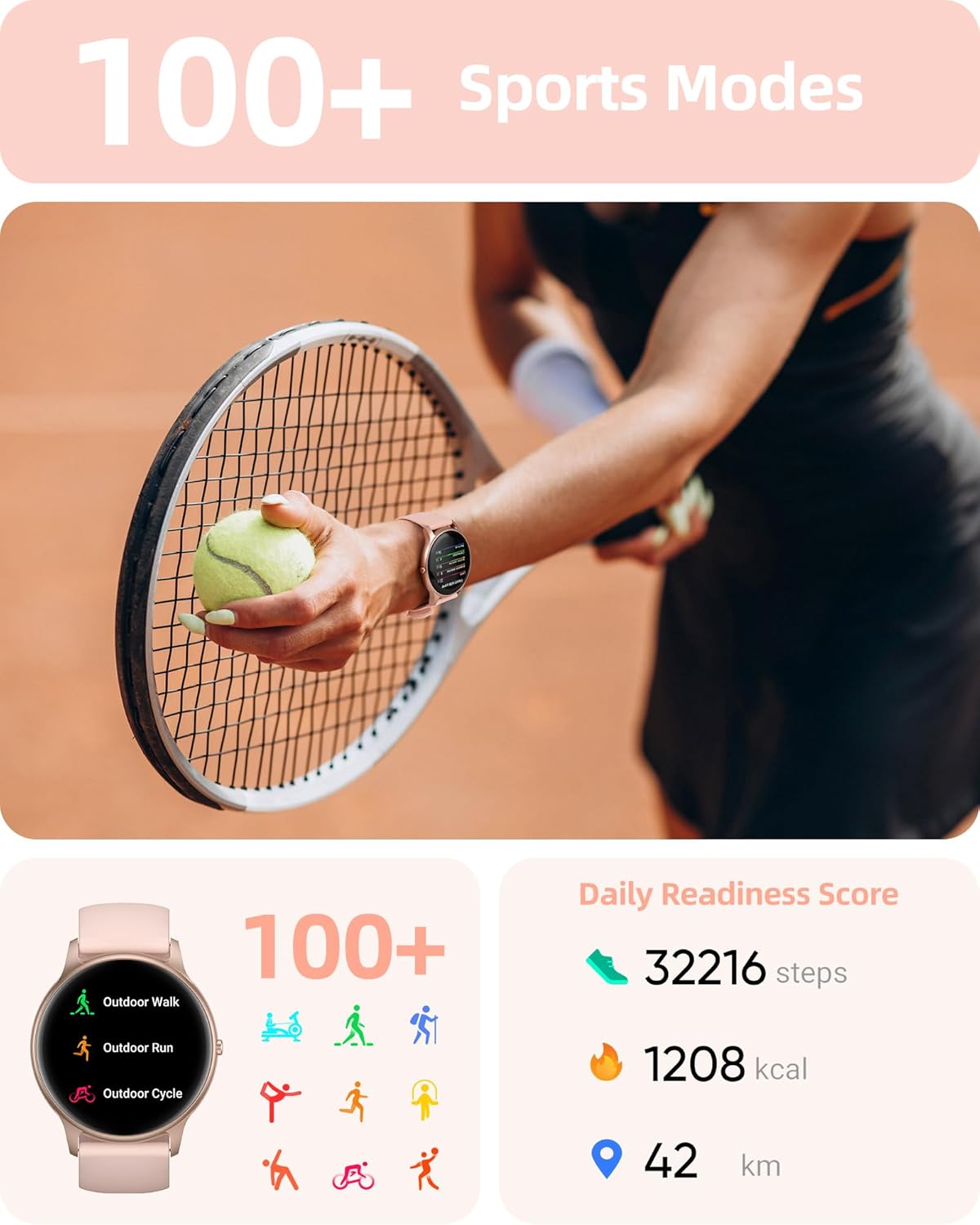 Parsonver Smart Watch for Women(Answer/Make Calls), HD Screen Fitness Tracker IP68 Waterproof, 100+ Sport Modes, Heart Rate/Sleep/SpO2/Steps Monitor, Round Smartwatch for Android & iPhone, Rose Gold