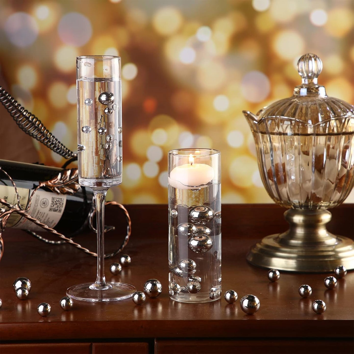 150 Pieces Vase Filler Faux Pearls Vase Makeup Beads No Hole Gloss Bead Mixed Sizes Round Pearl for Home Party Wedding Decor, 8/14/20 mm(Silver)