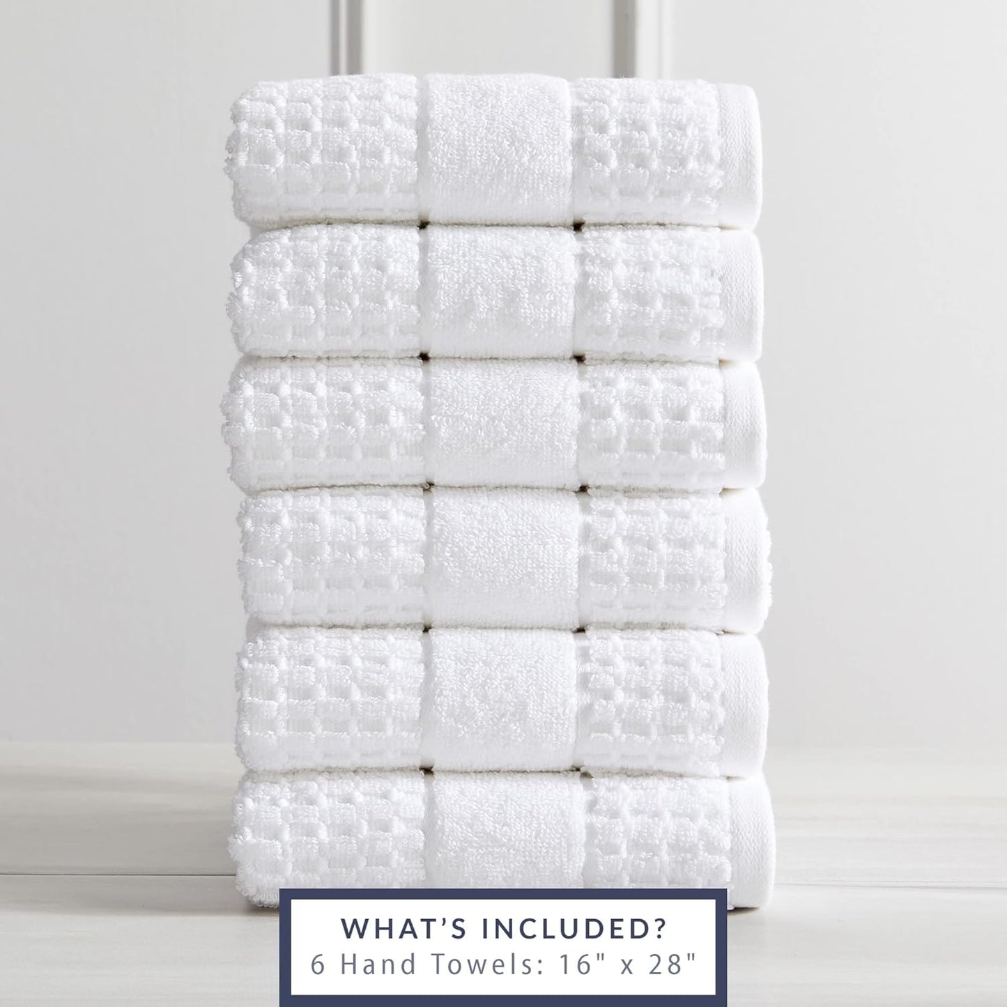 100% Cotton Super Soft Luxury Hand Towel Set | Quick-Dry and Highly Absorbent | Waffle Textured | 550 GSM | Includes 6 Hand Towels | Harper Collection (White)