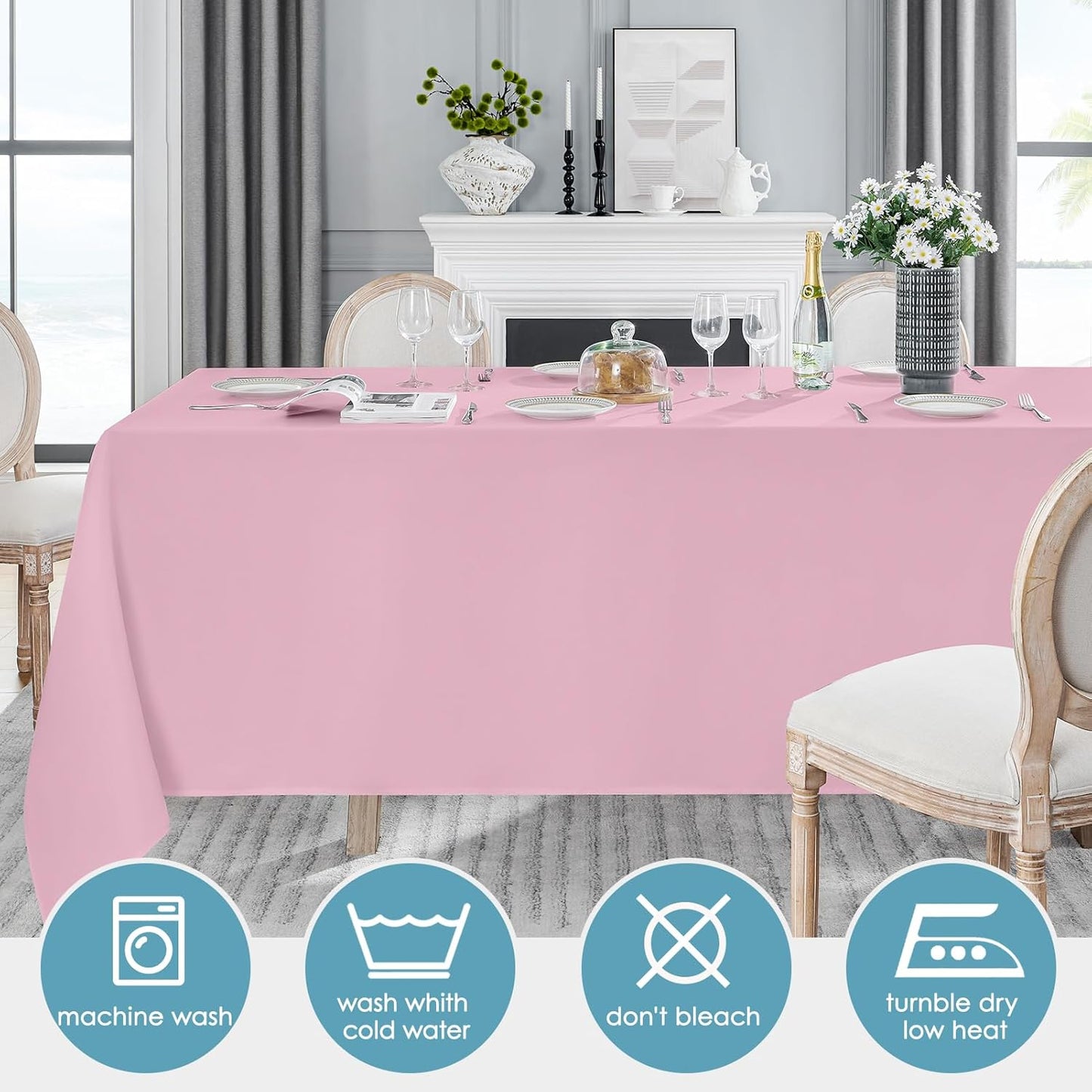 VidaFete Tablecloth 6 Pack 90 * 156inch Rectangle Table Cloth Polyester, Stain Wrinkle Resistant Polyester Dining Table Cover for Kitchen Dinning Party Wedding Rectangular Buffet Decoration(Pink)